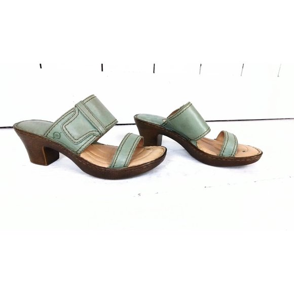 Born green leather chunky heel mule clog slip on open toe sandals - Picture 5 of 7